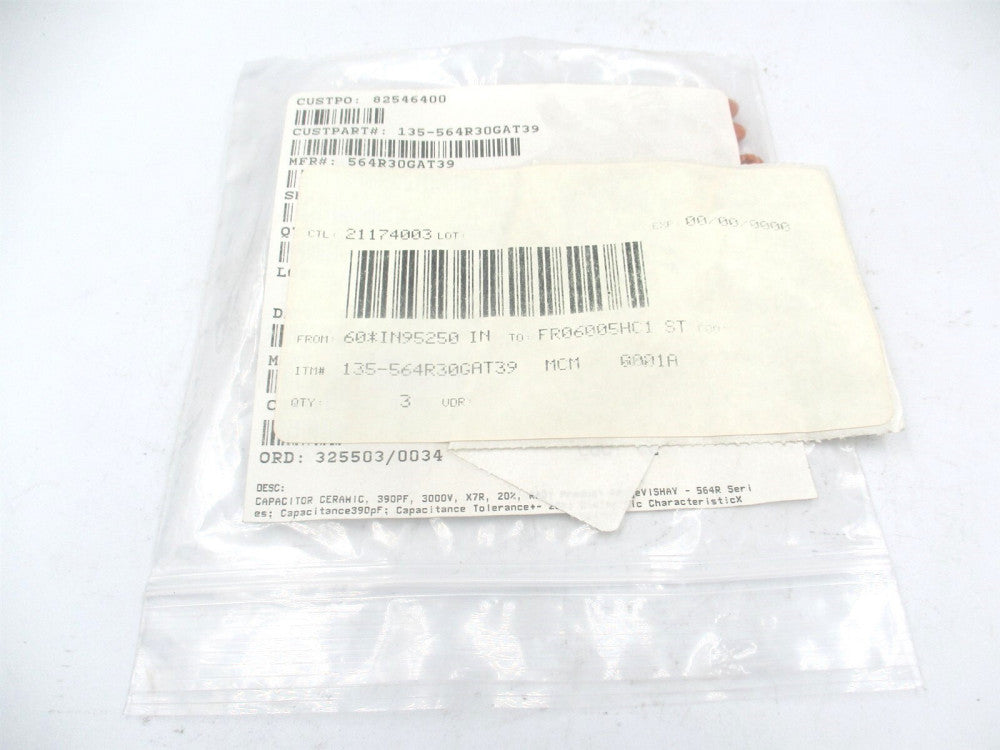 Vishay (564R30GAT39) 390 pF ±20% 3000V Radial, Disc Ceramic Capacitor - Qty 10 
