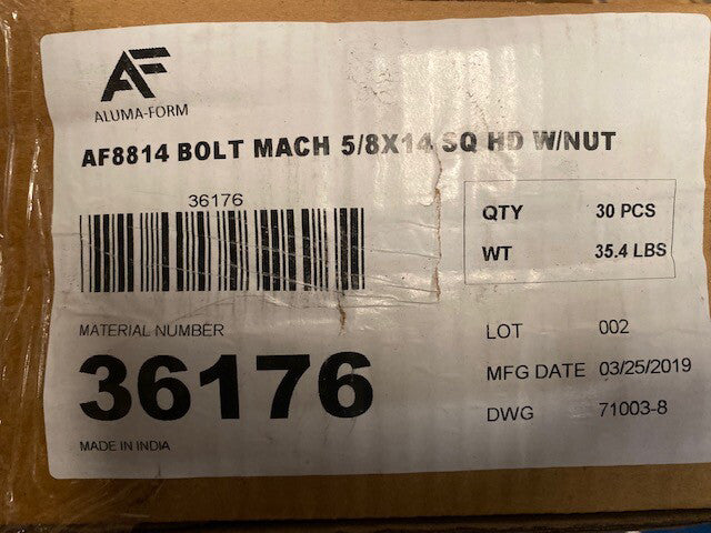 (Case of 30) Aluma-Form AF8814 5/8" x 14" Machine Bolt with Nut