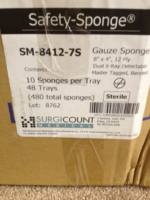Cardinal Health # SM-8412-7S SPONGE, GAUZE, 8"X4", X-RAY, 12 PLY, DOUBLE, 48 NEW