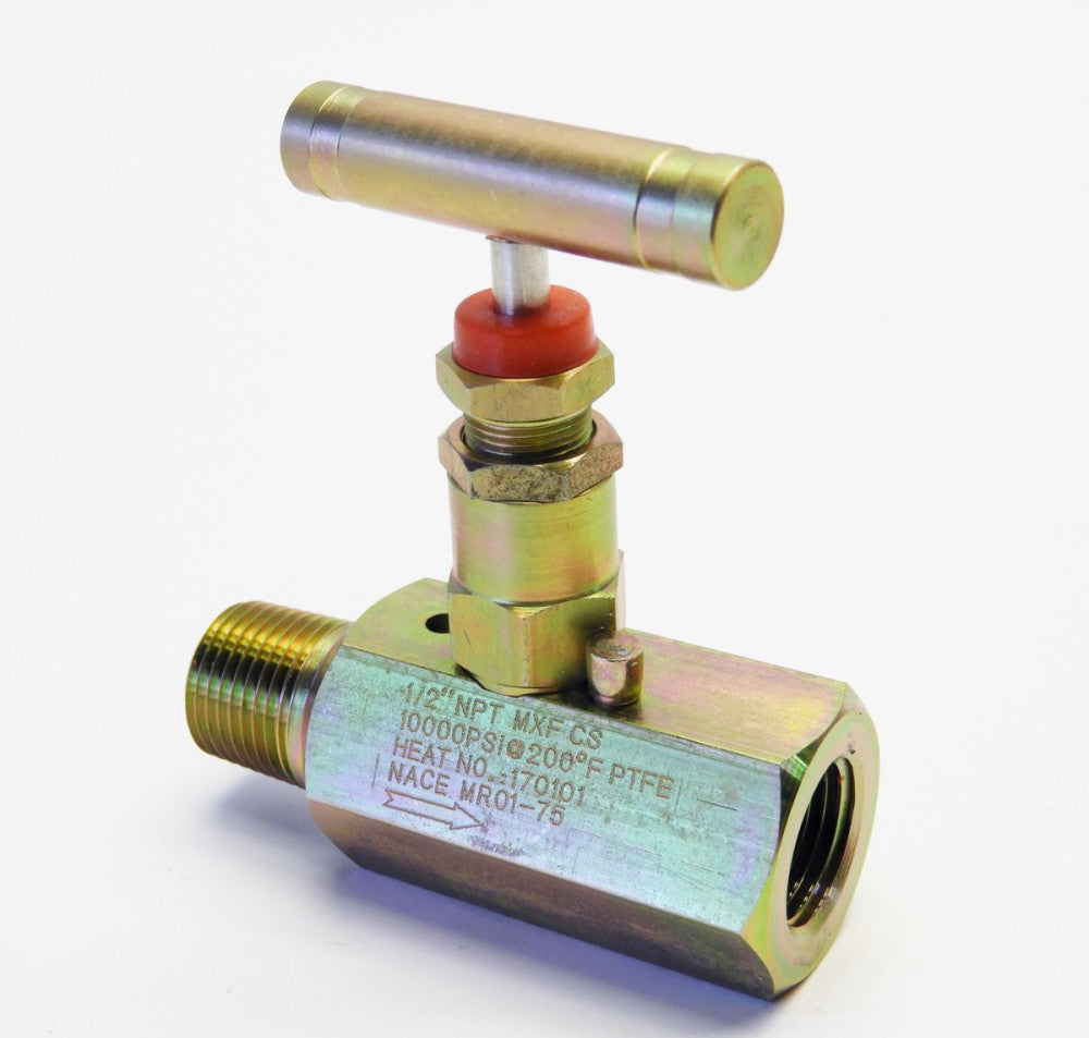 MMJ 1/2" NPT Needle Valve MALE x FEMALE 10,000 PSI PTFE Carbon Steel A105 NVTSI0