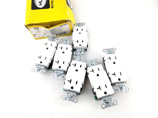 6pcs Hubbell DR20WHI Deco Duplex Receptacle White 20A 125V Commercial