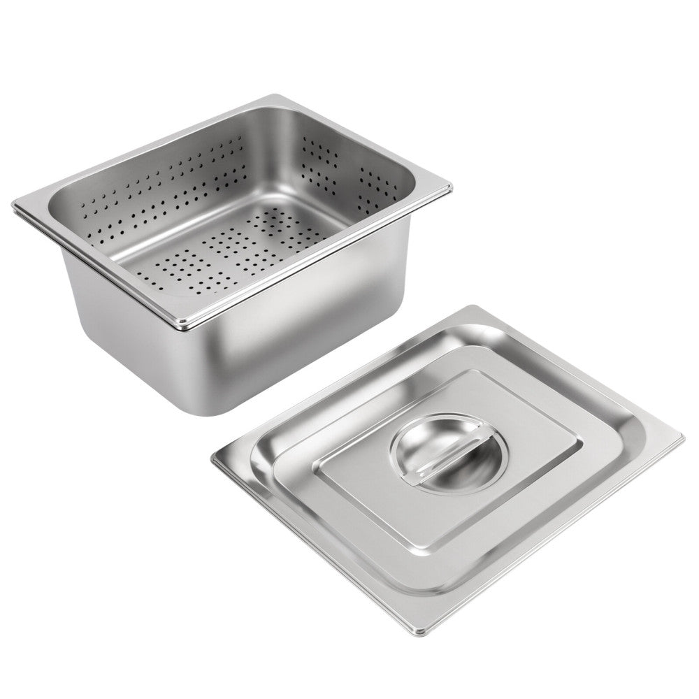 3 Packs Stainless Steel Pan Steam Hotel Prep Table Food Perforated Pan 1/2 Size