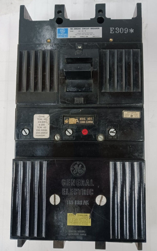 GE 400 AMP TRI-BREAK CIRCUIT BREAKER 3 POLE 600 VAC TB43F
