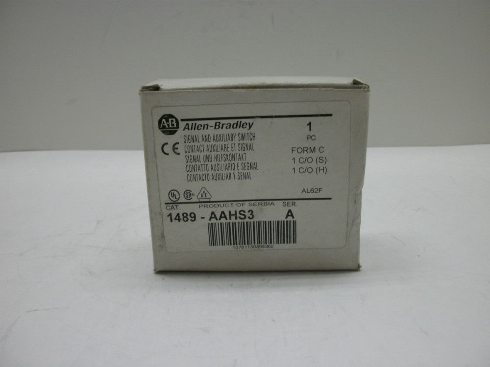 ALLEN BRADLEY 1489-AAHS3 SER A SIGNAL AND AUXILIARY SWITCH 1 C/O(S) 1 C/O(H) NIB