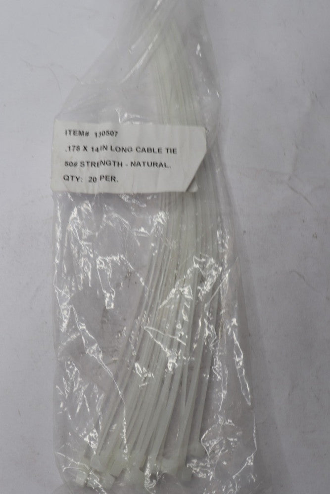 (20-Pk) Cable Tie Natural 50 Tensile Strength 0.178" W 14" L 130507