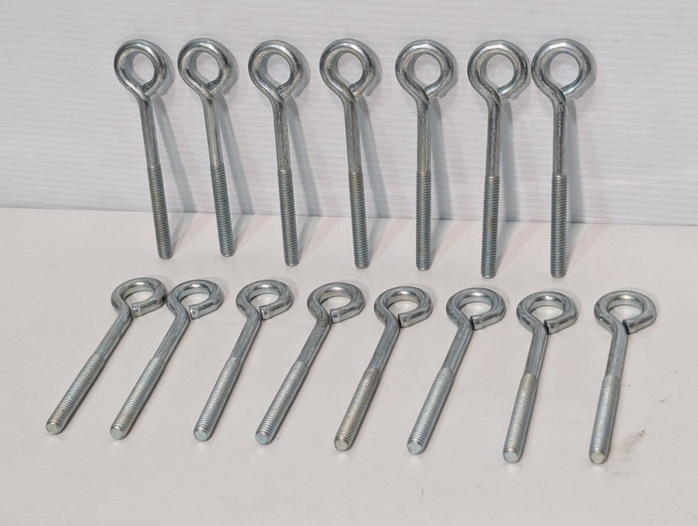 Lot of 15 Galvanized Eye Hook Bolts 4.5" long, 1-1/10" Ext. Dia, As Shown