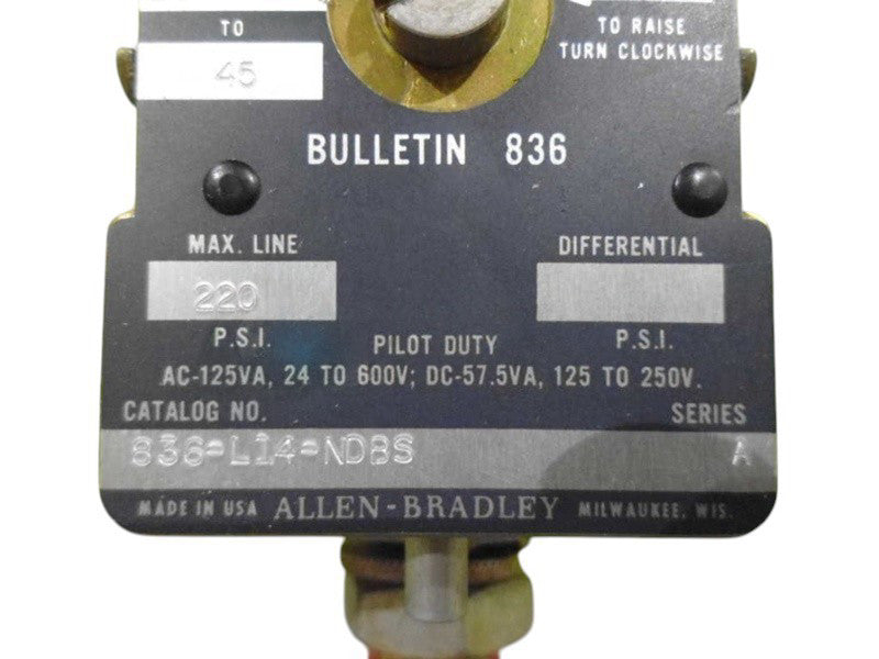 ALLEN BRADLEY 836-L14-NDBS PRESSURE CONTROL SWITCH NSNP