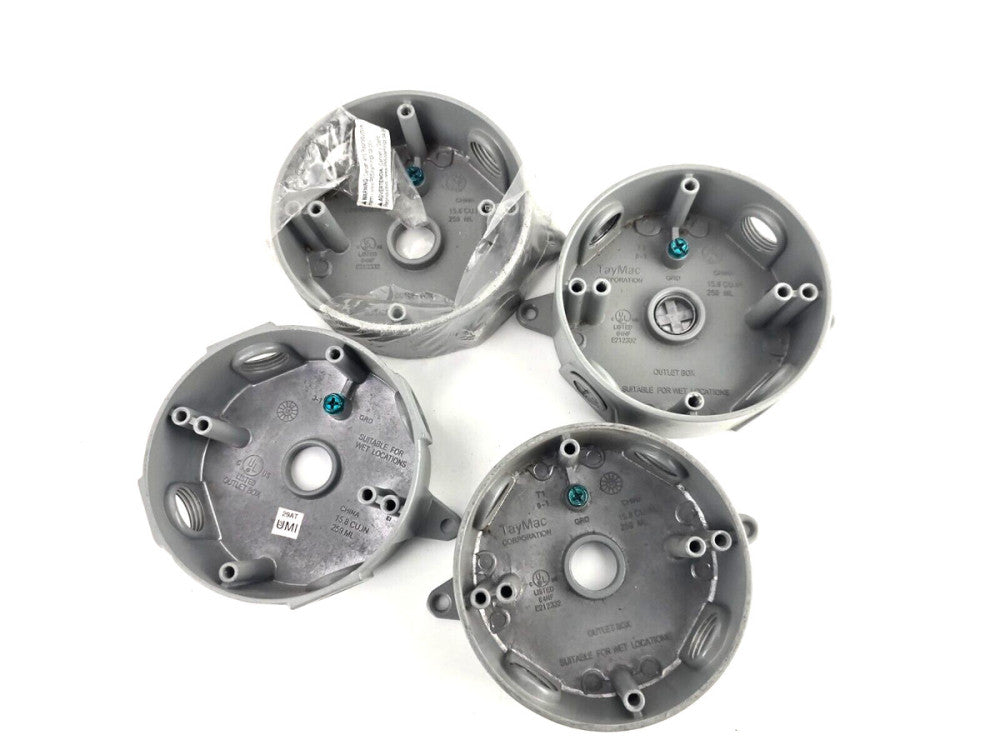 4pcs Taymac 4" Round Weatherproof Outlet Box Five Hole 15.8 CUIN