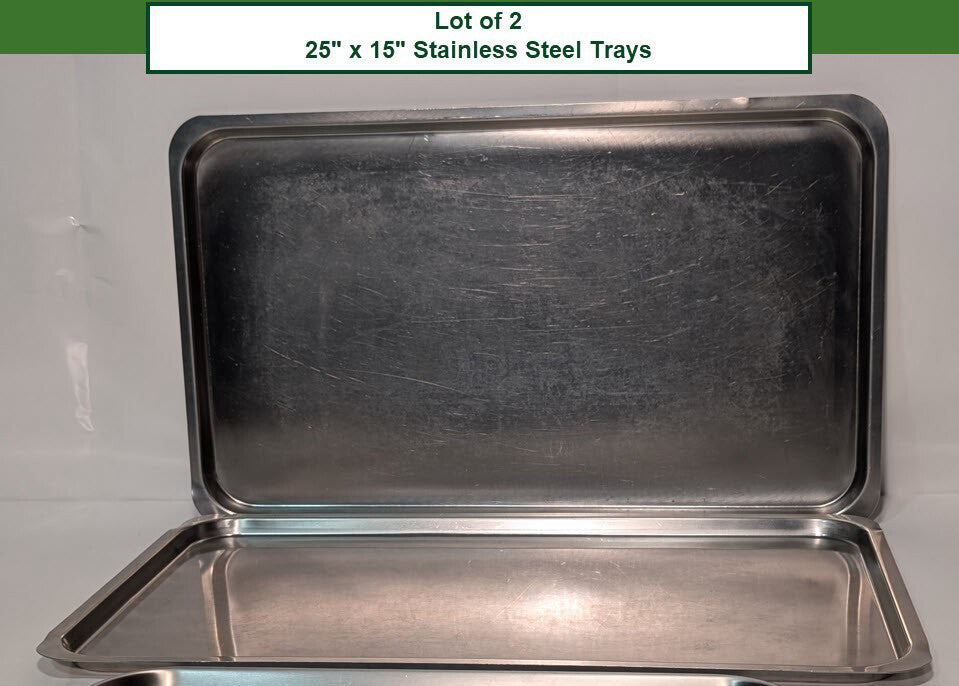 Lot of 2 Stainless Steel Instrument Trays, 25" Length x 15" Width