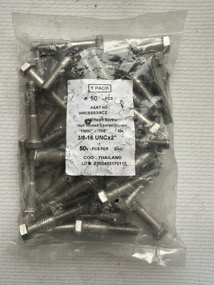 HHCSSS 3/8 C2 3/8-16 x 2" Hex Head Cap Screw 304SS Bag of 50 - New Fast Ship