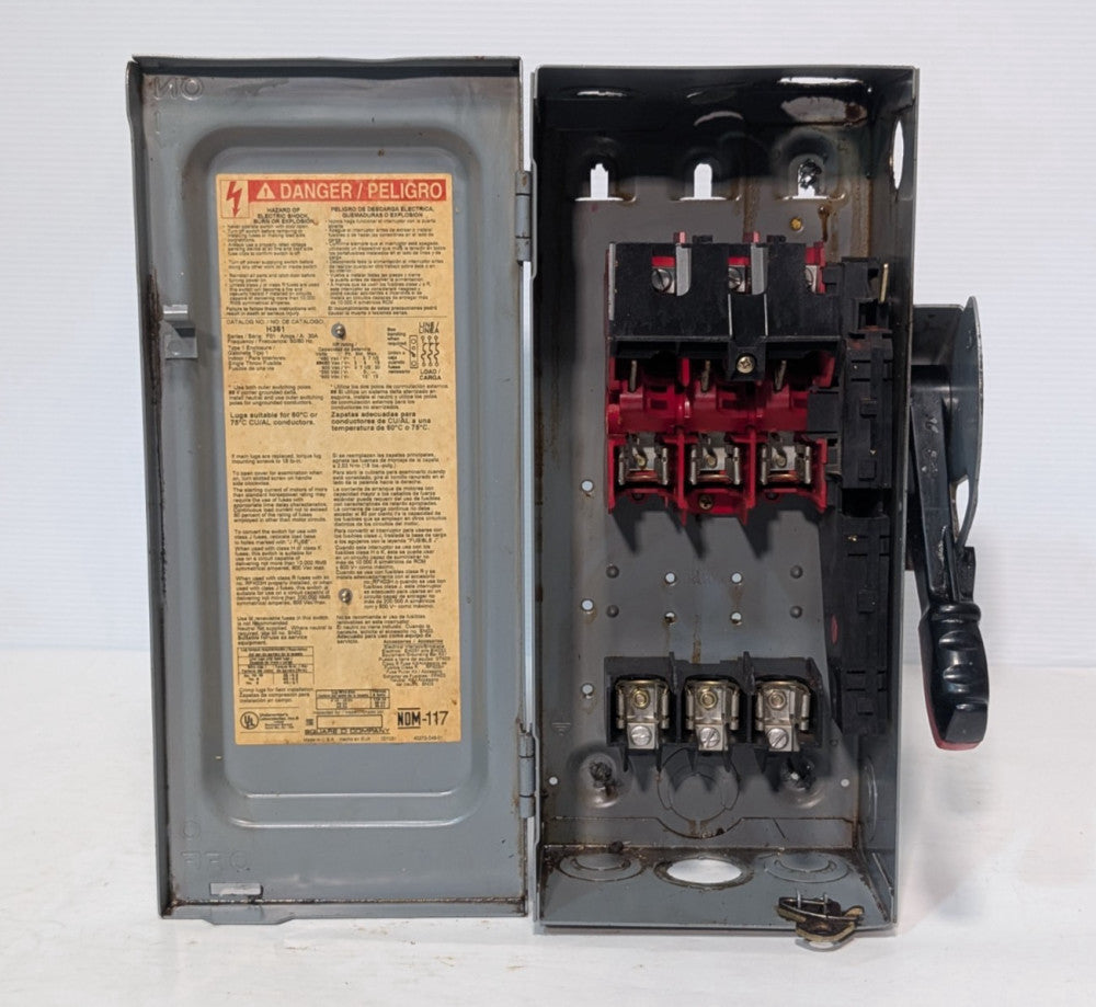 Square D H-361 Heavy Duty Safety Switch, 30A, 600VAC/VDC, NOM-117, Made in USA