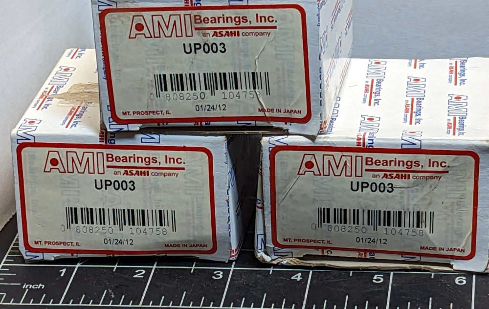 Lot Of (3) AMI BEARINGS UP003 PILLOW BLOCK BEARINGS NEW [OF24]