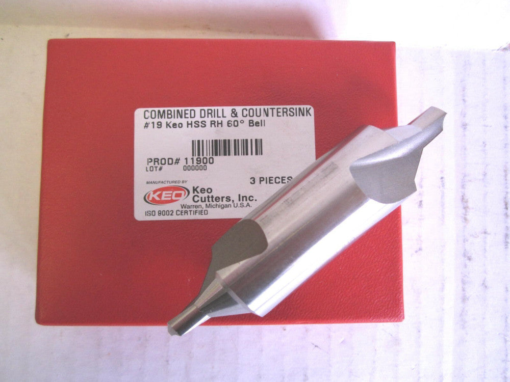 Keo (11900) Size #19 HSS 60 Degree Bell Comb. Drill & Countersink New
