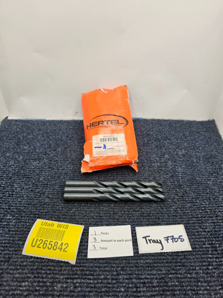 (QTY 3) Hertel 84579259: 3/8" 135D SP PT HSS Jobber Length Drill Bit