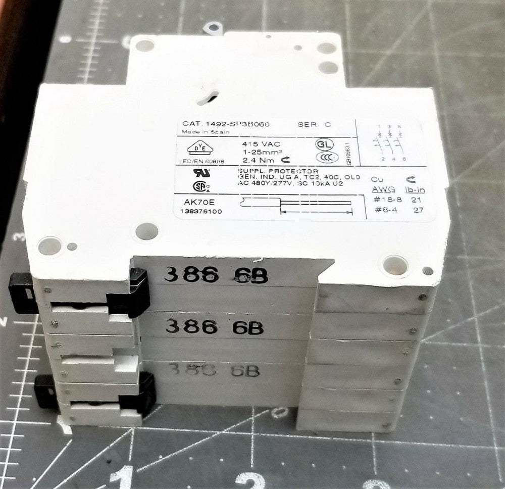 Allen Bradley 1492-SP3B060 Ser. C Din Rail Circuit Breaker 480 VAC 6A [OFB3]