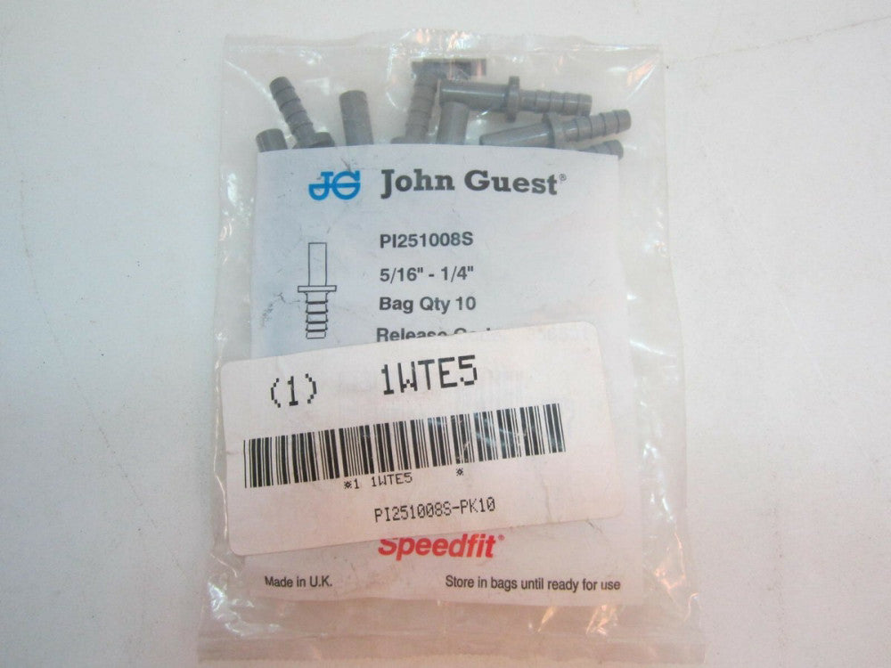 JOHN GUEST Tube to Hose Adapter -PI251008S-PK10- 5/16" Stem OD 150 PSI Gray Pk10