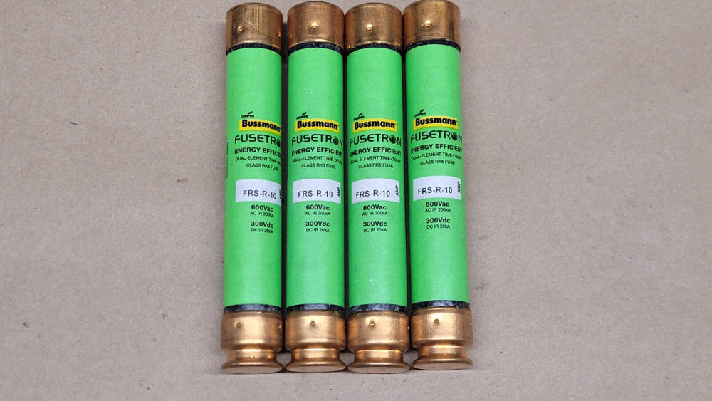 Lot of 4 Bussmann Fusetron FRS-R-10 10 Amp 600VAC Time Delay Fuses