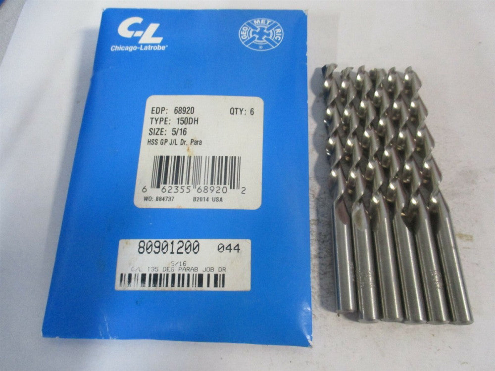 Chicago-Latrobe (68920) 5/16" x 2-1/2" OAL 135° HSS Jobber Drill - Pack of 6