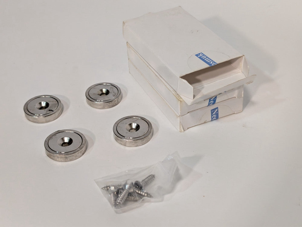 Lot of 12 Neosmuk 130lbs disc cup magnets with screws, rare earth, 1.26" x 0.27"