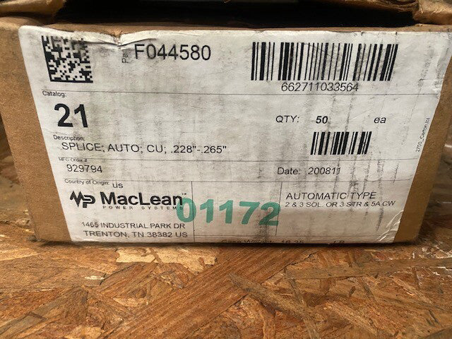 (Case of 50)  MACLEAN POWER 21 COPPER SPLICE SLEEVE