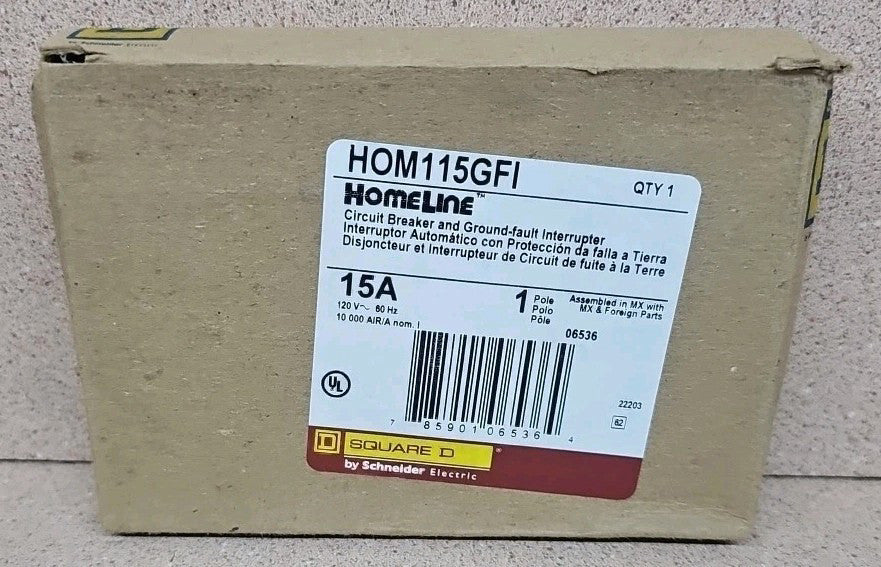 1  SQUARE D HOMELINE HOM115GFI 15A GFCI CIRCUIT BREAKER NEW