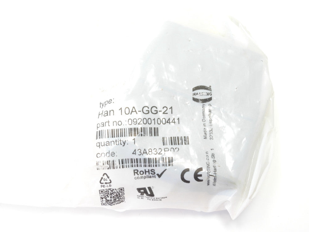 Harting HAN 10A-GG-21 Top Hood Connector, Straight High NEW
