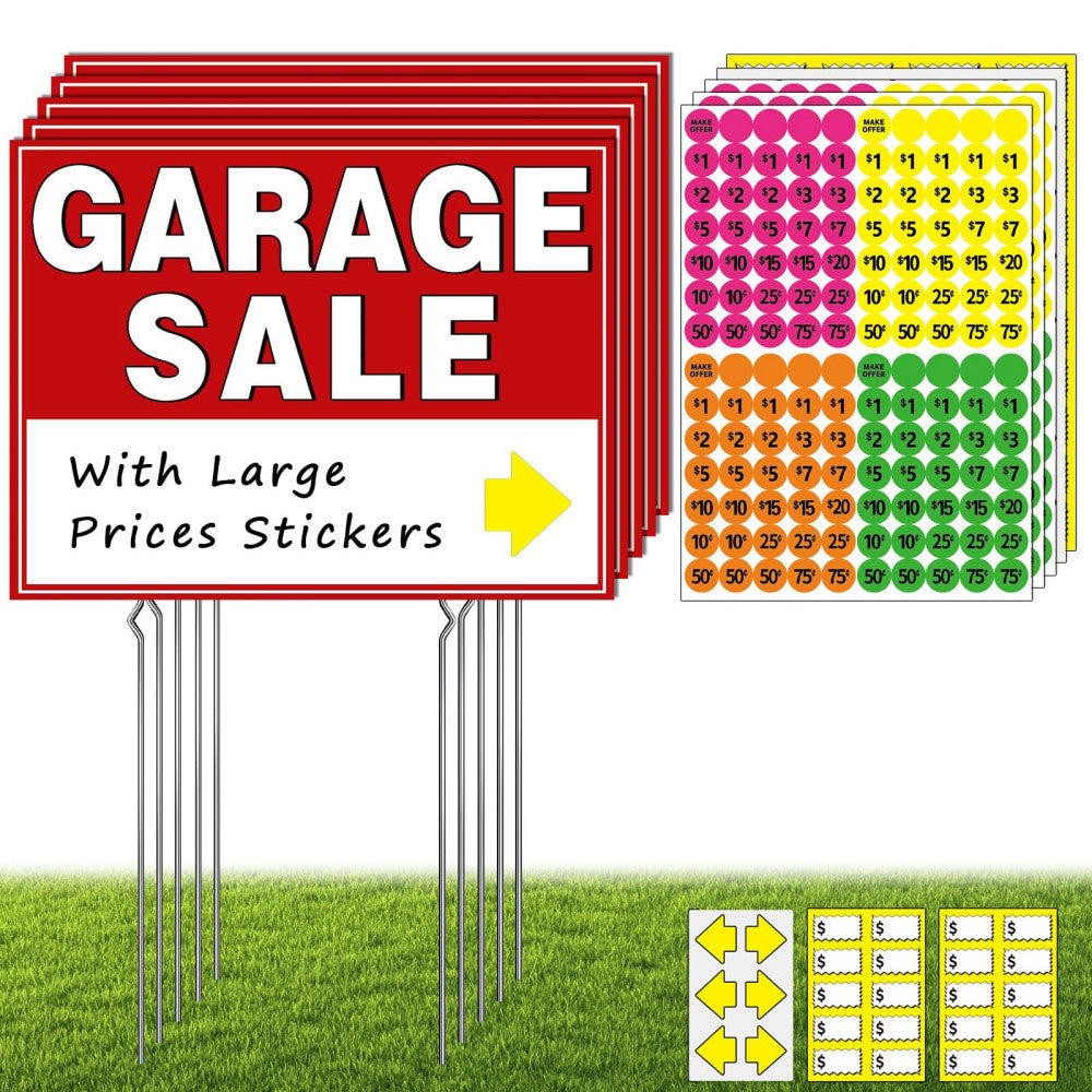 Garage Sale Kit (10 Pcs), 5 Pack Garage Sale Signs with Metal Stakes, 5 Pack ...