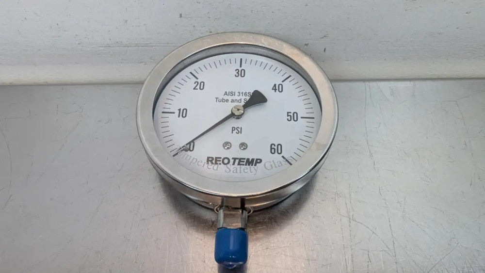 REOTemp 4 in Dial 316SS Tube Socket Tempered Glass PSI Gauge 4" 0-60 PSI 1/4" NP