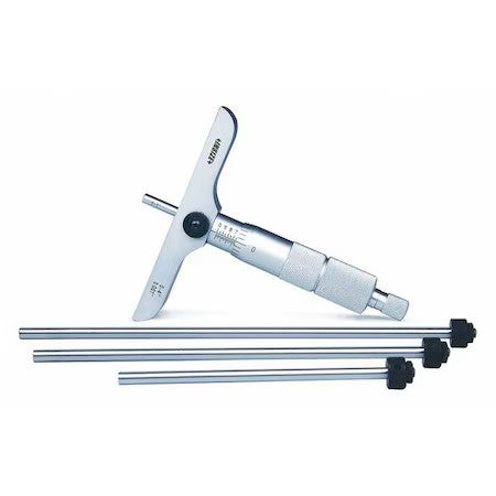 Insize 3241-4 Depth Micrometer,4" L Base,Flat Anvil