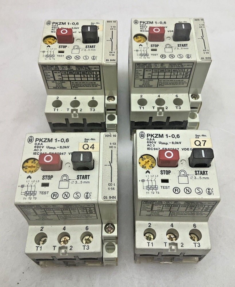 4 Pack Moeller PKZM 1-0,6 Amp 690 Volt Motor Starter/Circuit Breaker Used