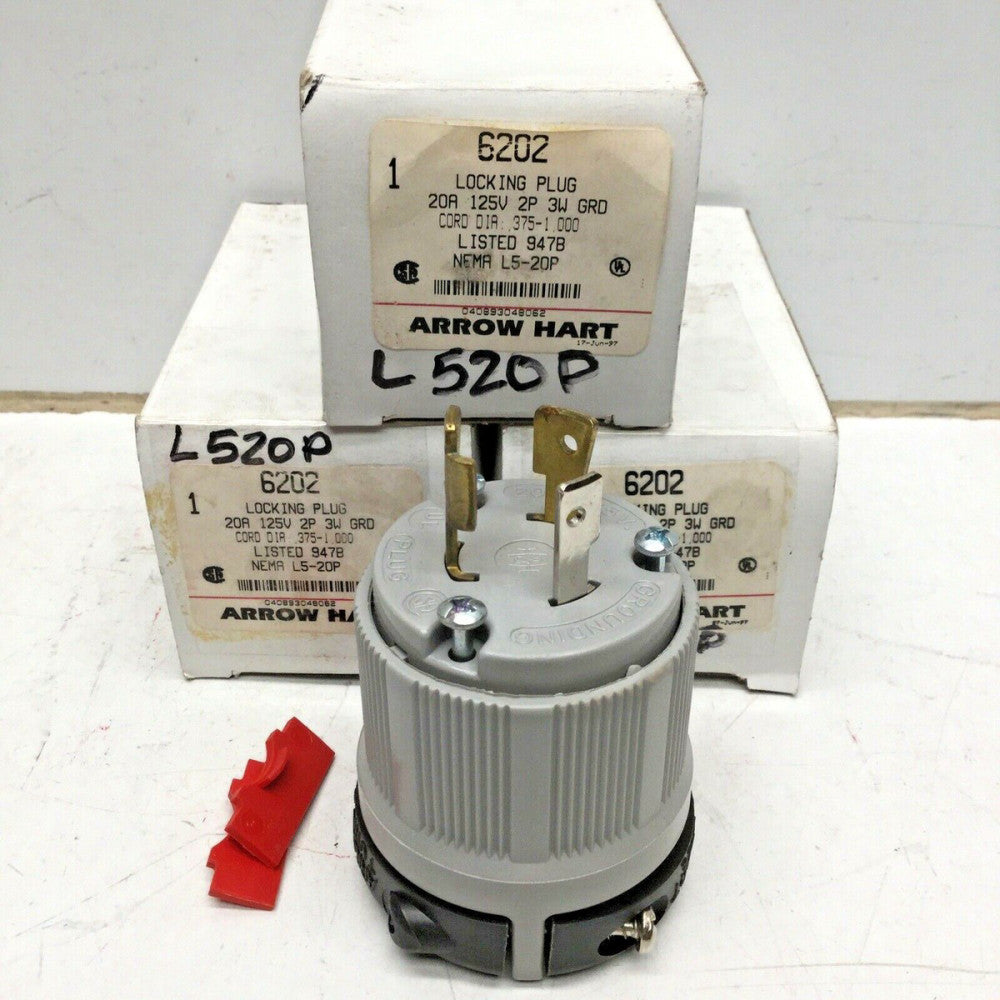ARROW HART 6202 LOCKING ELECTRICAL PLUG 20A 125V 2P 3W GRD L5-20P (3 PACK)