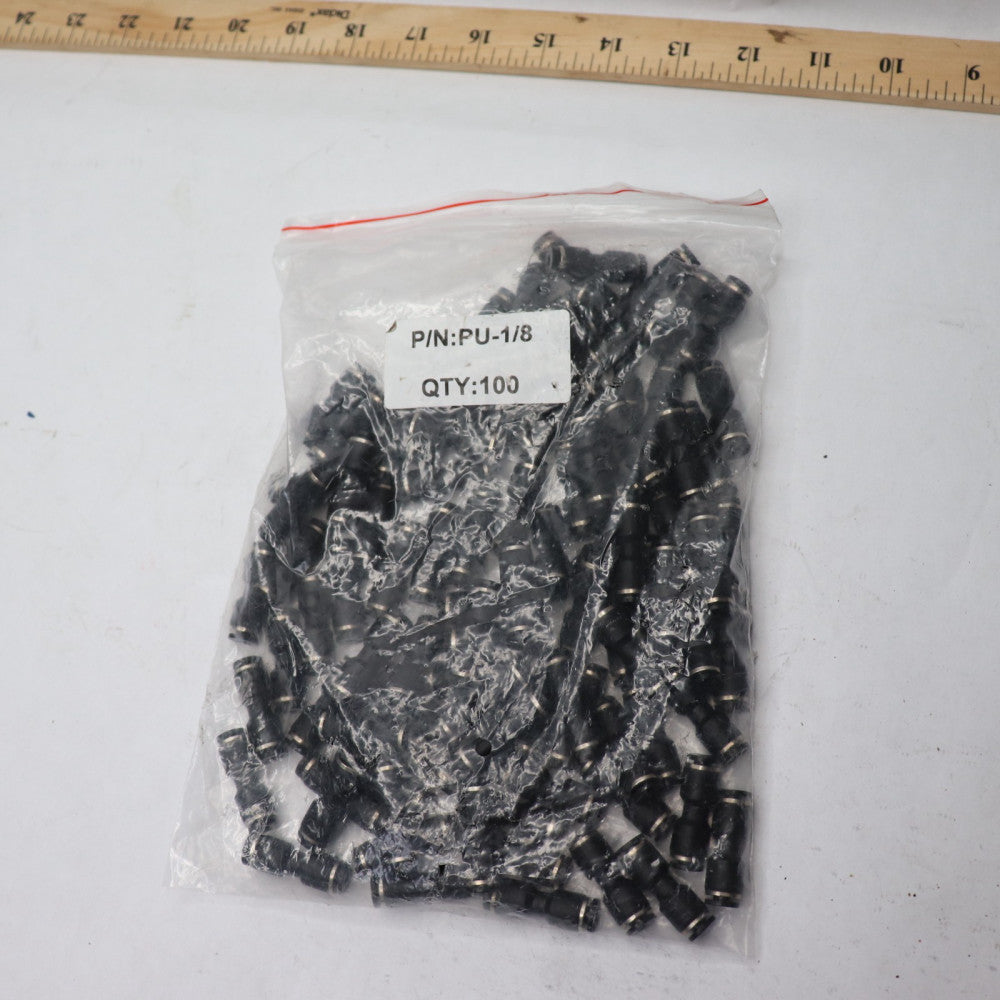 (100-Pk) Push to Connect Straight Union Fitting Composite Black 1/8" OD PU-1/8