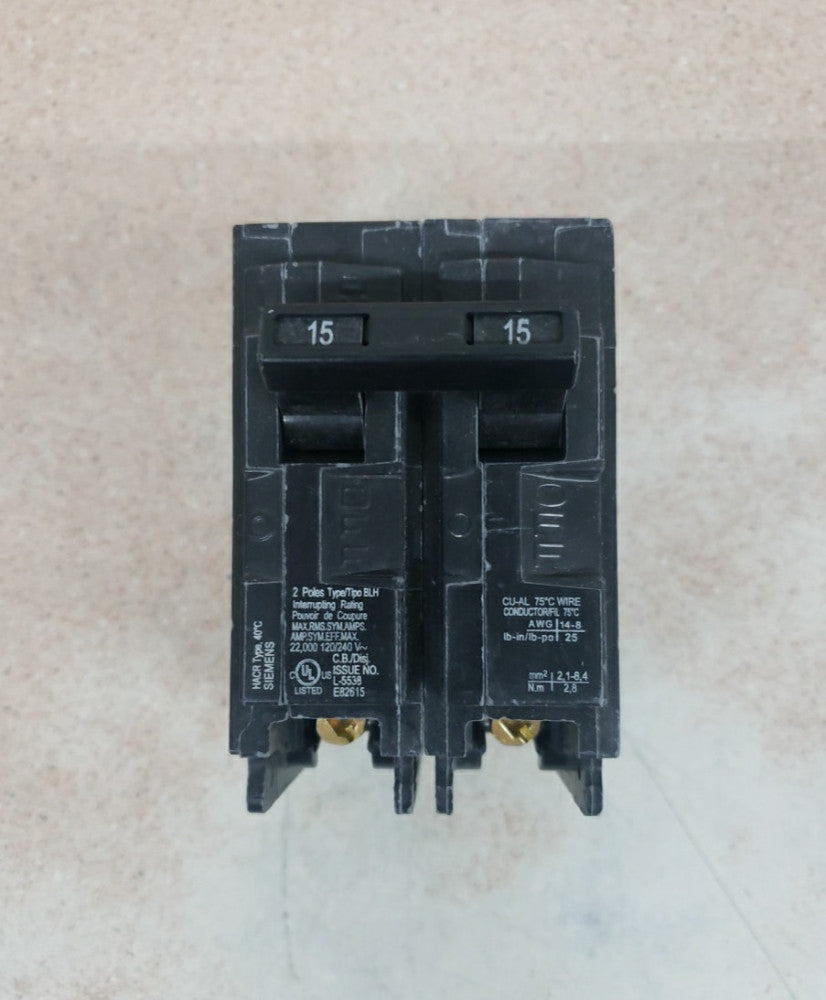NEW SIEMENS BL215 CIRCUIT BREAKER 15 AMPS 2 POLE TYPE BL BOLT ON