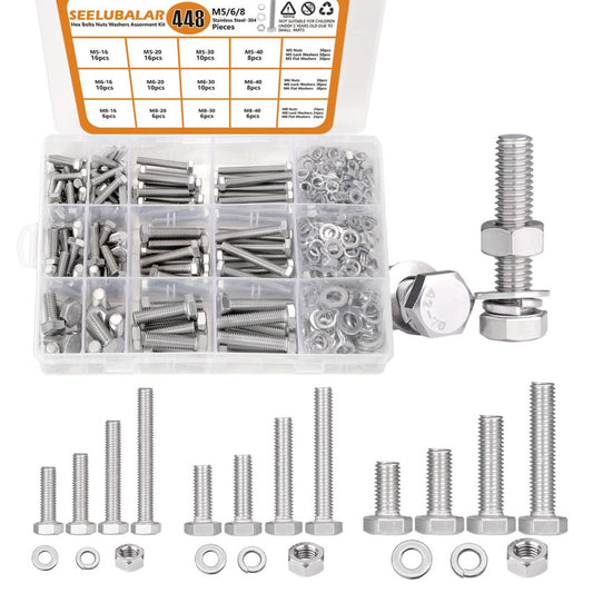 448 pcs M5/M6/M8 Hex Head Nuts and Bolts Assortment Kit, 304 Stainless Steel ...