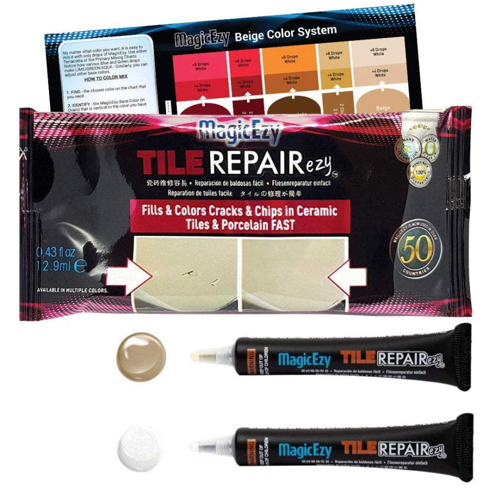 Tile Repairezy - (Beige/White Kit) Ceramic Floor Tile Repair Kit - Super Stro...