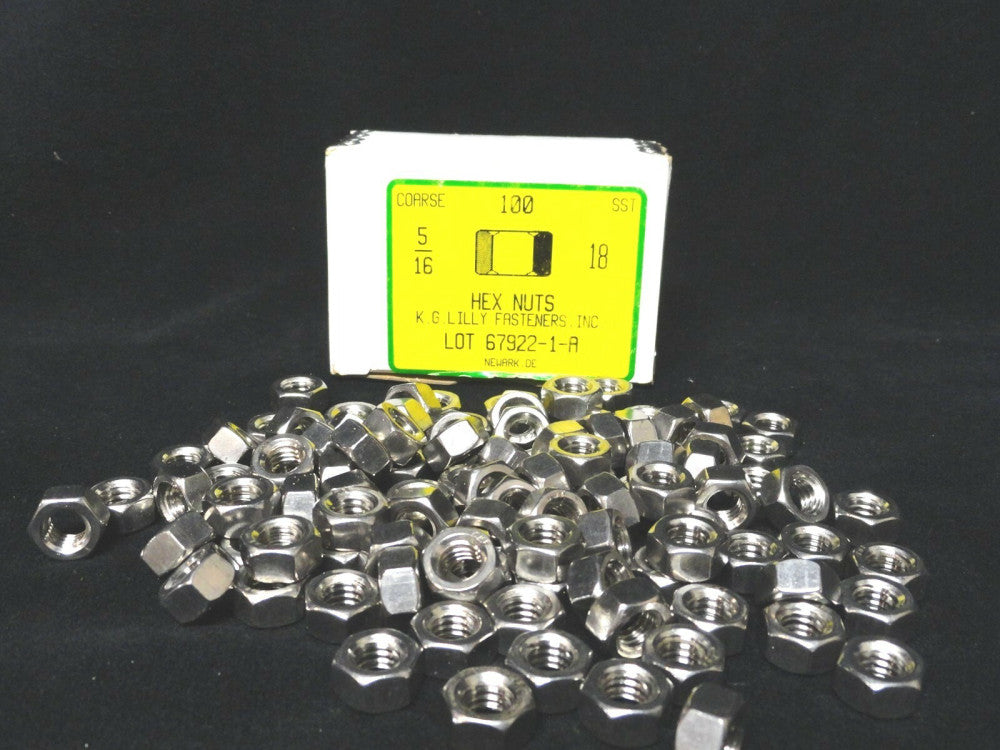 K.G. LILLY FASTENERS - HEX NUTS - LOT OF 100 - 5/16-18 - NEW IN THE BOX