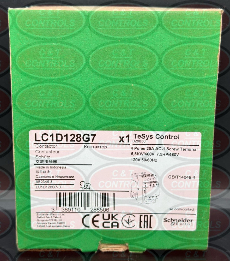 Schneider Electric LC1D128G7 120V 25A IEC Contactor New In Box USA Stock