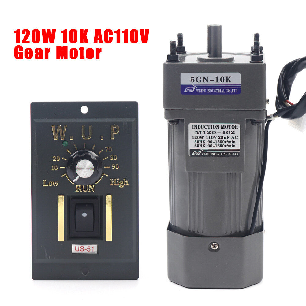 120W 110V 1:10 Gear Motor Reversible Electric Motor Speed Controller 1:10 135RPM