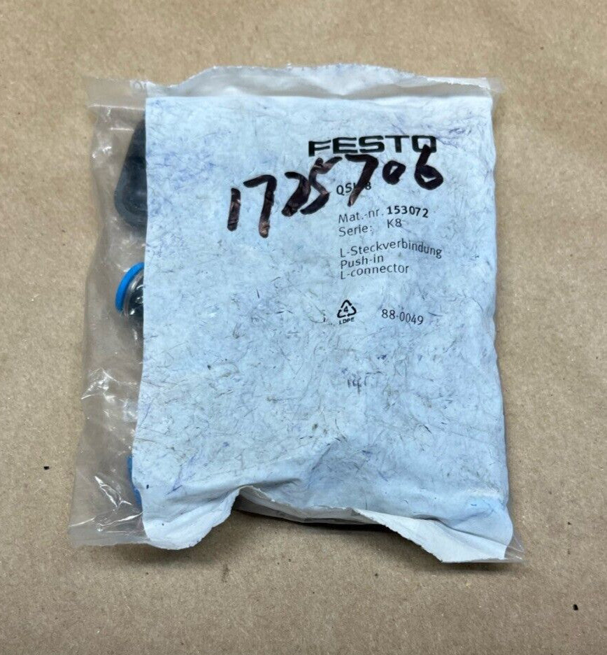 Bag of 10 FESTO 153072 Push-In L-Connectors