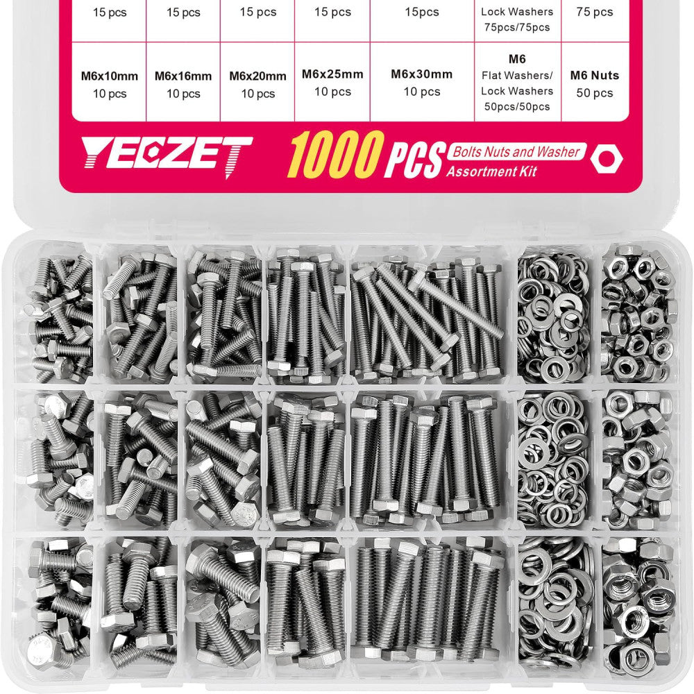 1000pcs M5 M6 Bolts and Nuts Washers Assortment Kit, 304 Stainless Steel Metr...