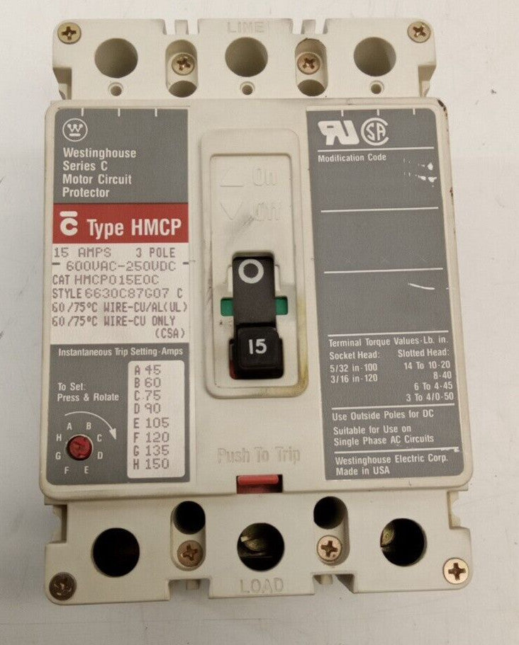 Westinghouse HMCP015E0C Motor Circuit Breaker 