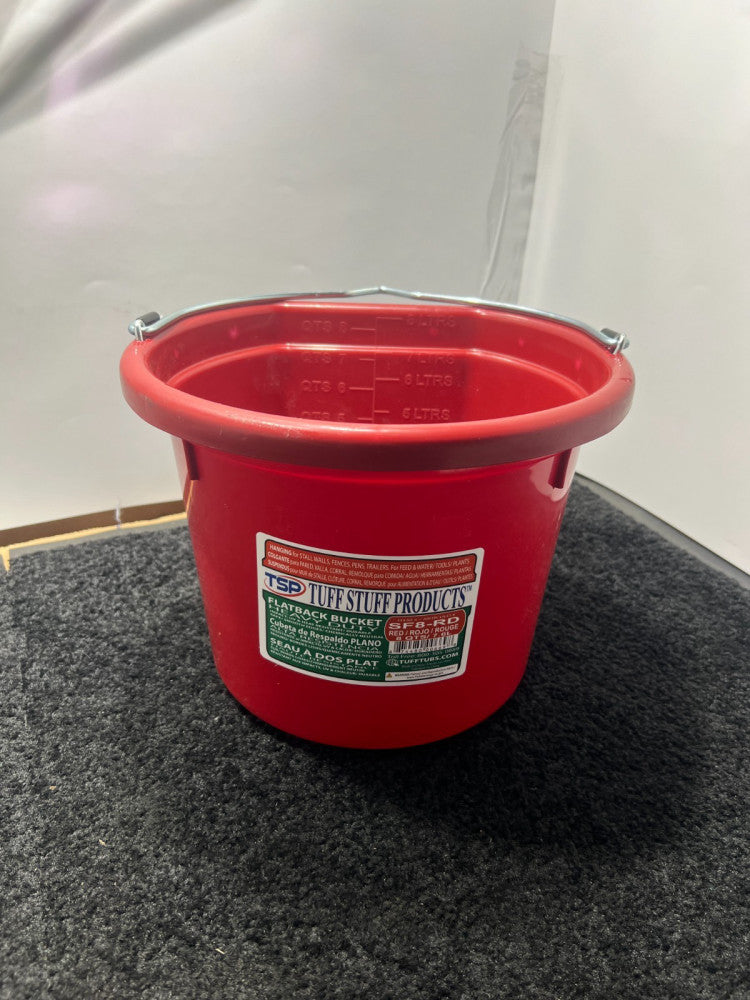 (QTY 2) Tuff Stuff Products SF8-RD Flat Back Plastic Bucket, 8 quarts, Red