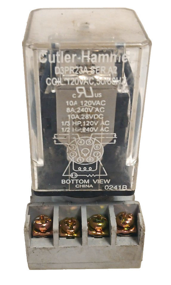 CUTLER HAMMER  RELAY D3PR23A SER. A2 DPDT 8 PIN COIL 120VAC 10 AMP