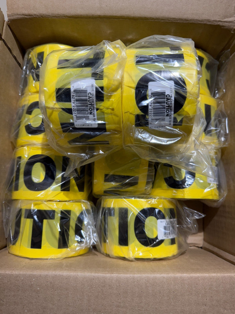 (Box of 12) 3" x 300' Yellow Black CAUTION Tape Barricade Tape CT25M33B12