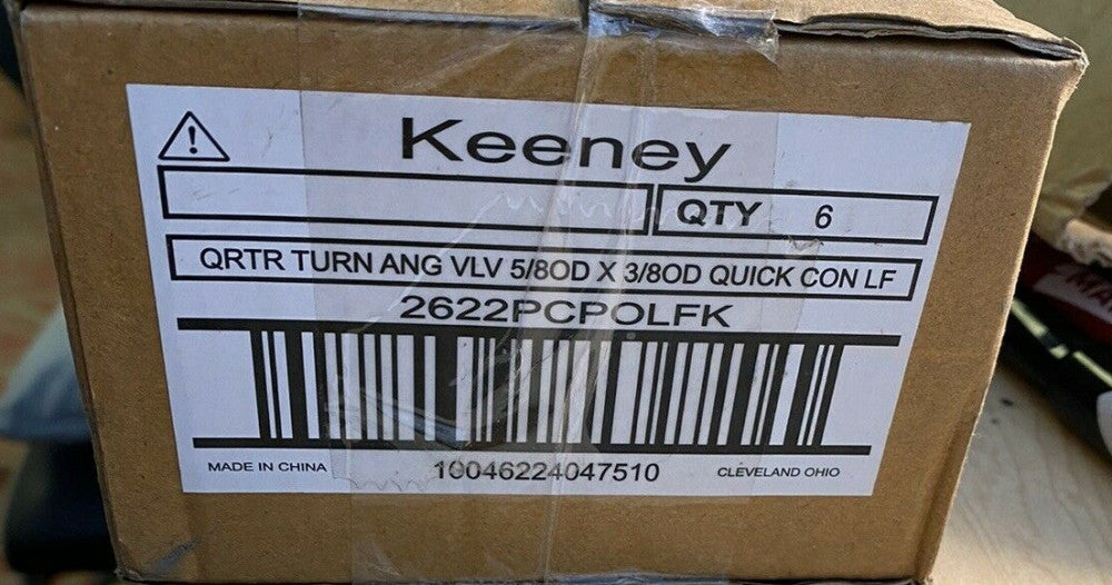 (6) NEW Keeney Quarter Turn Angle Valve 5/8 Inch OD x 3/8 Inch OD - 2622PCPOLFK