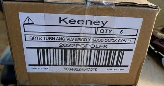 (6) NEW Keeney Quarter Turn Angle Valve 5/8 Inch OD x 3/8 Inch OD - 2622PCPOLFK