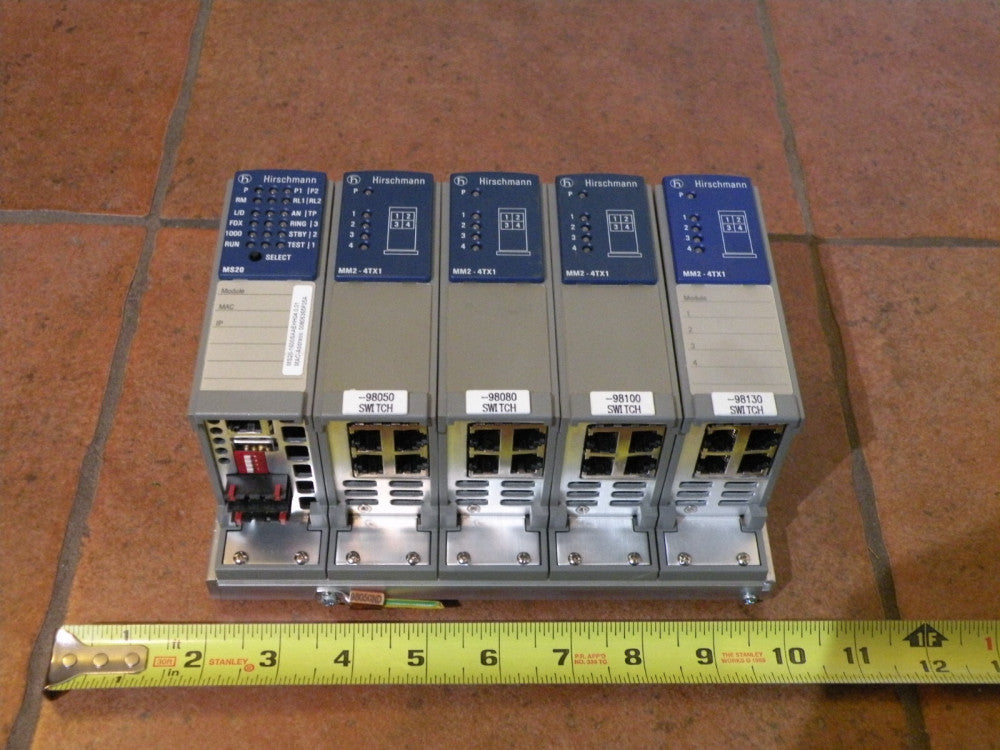 Hirschmann 5 Slot Backplane w (4) MM2-4TX1 MICE & (1) MS20-1600SAEHH06 Modules
