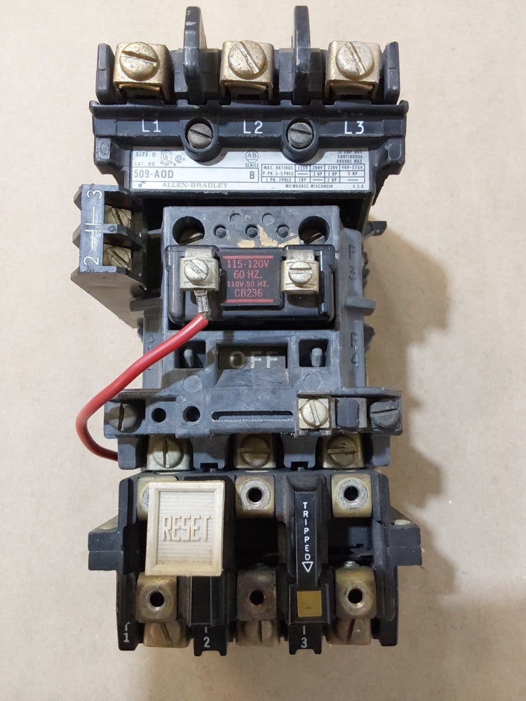 ALLEN BRADLEY 509-AOD / 509-A0D SER B MOTOR STARTER NEMA SIZE 0