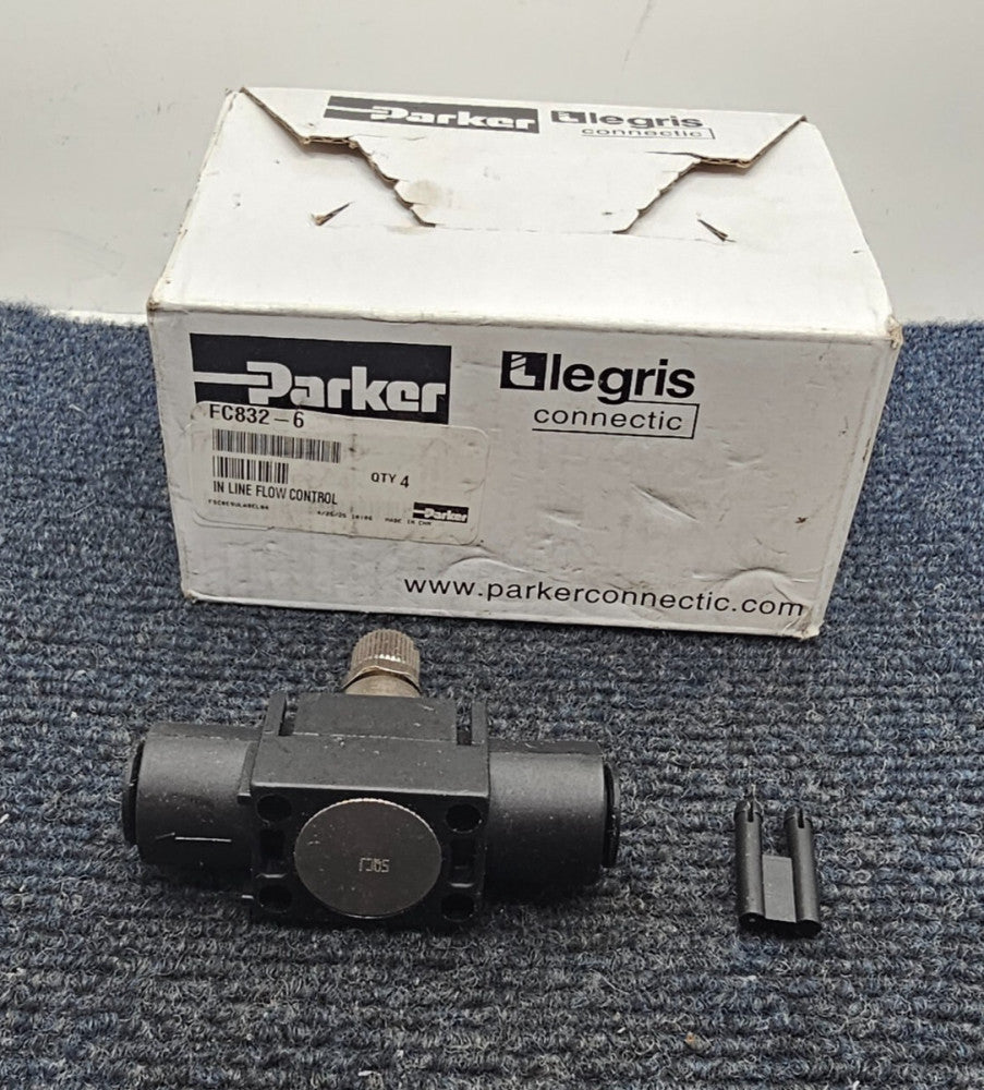 (QTY 4) PARKER FC832-6: LEGRIS CONNECTIC 6MM INLINE FLOW CONTROLS