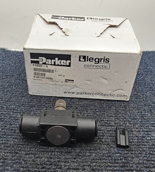 (QTY 4) PARKER FC832-6: LEGRIS CONNECTIC 6MM INLINE FLOW CONTROLS